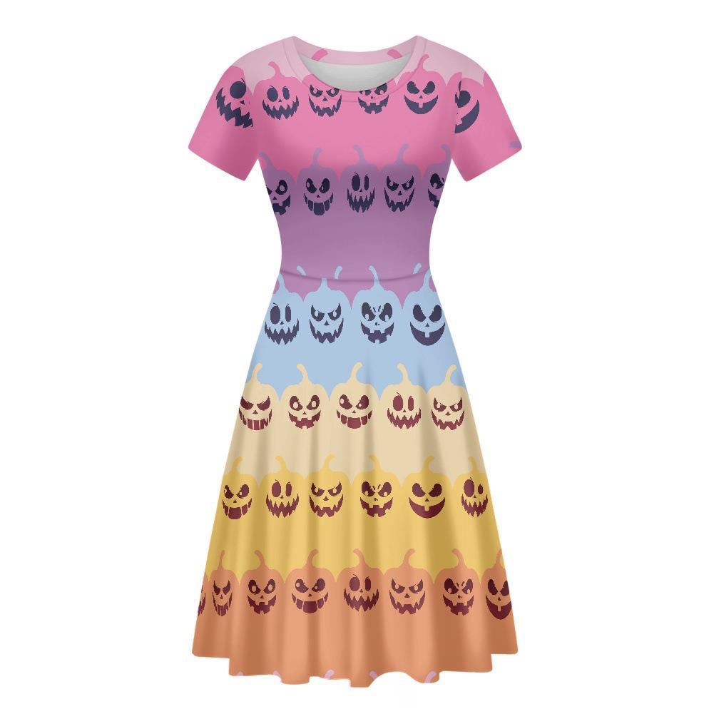 Halloween Dress with Spider, Grimace, and Pumpkin Print for Women