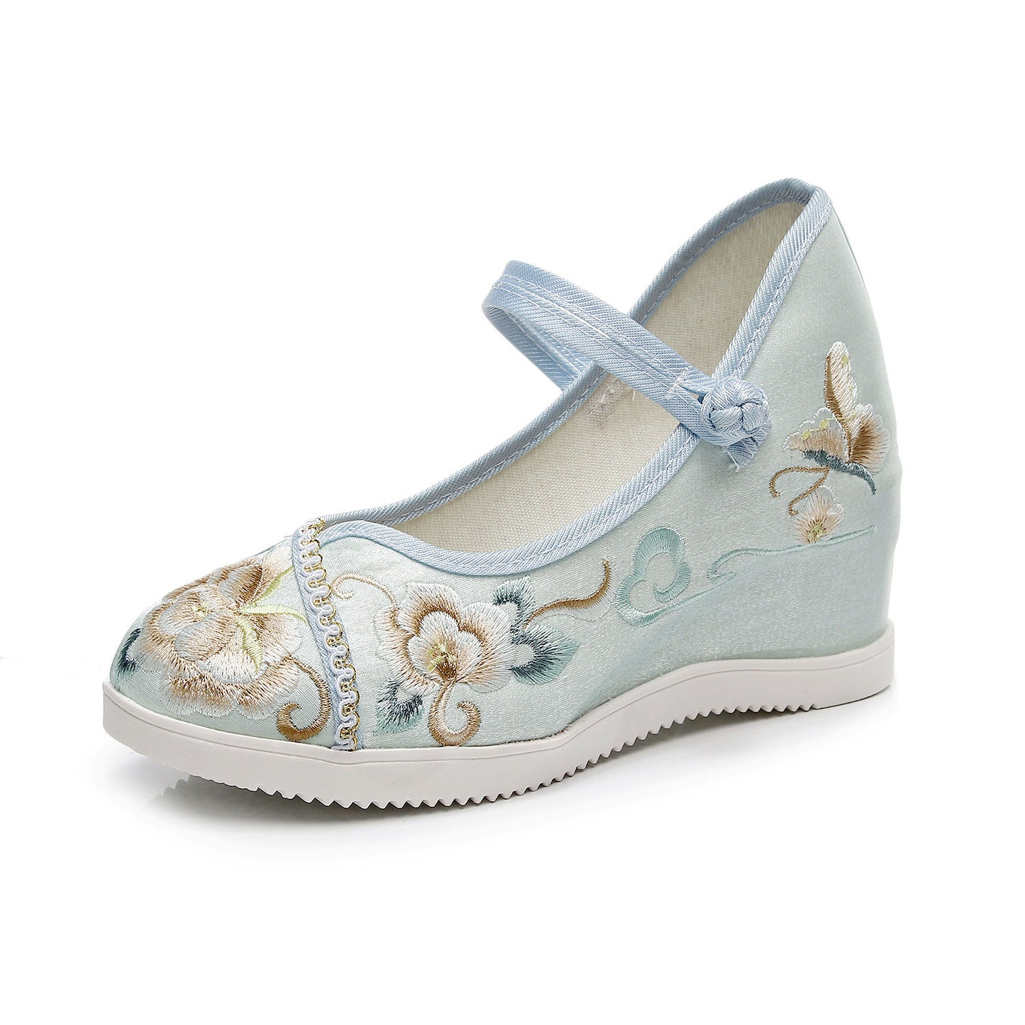 New Height Increasing Insole Round Toe Embroidered Shoes