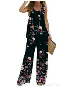 Women's Fashion Printed Casual Two-Piece Suit with Vest and Trousers