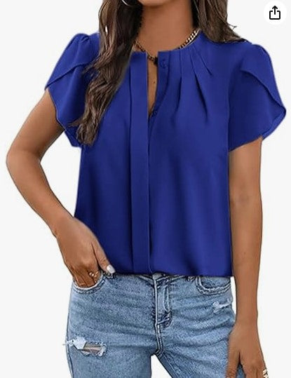 Casual Women's Short-Sleeved Shirt Button-Decorated Collar