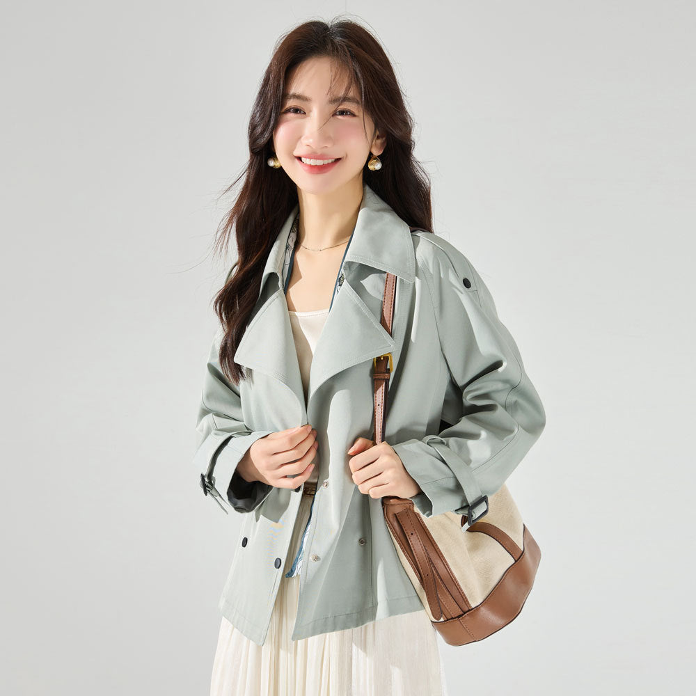Cotton Short Trench Coat: Wrinkle-Resistant and Luxuriously Textured