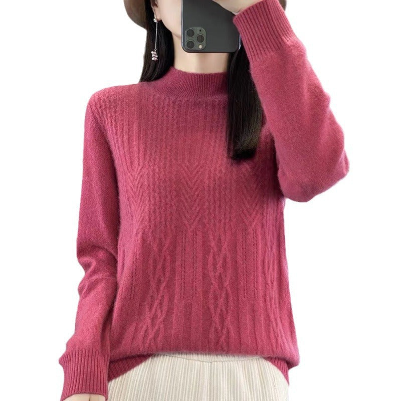 Autumn and Winter Mock Neck Pullover Sweater – Fashionable Solid Color