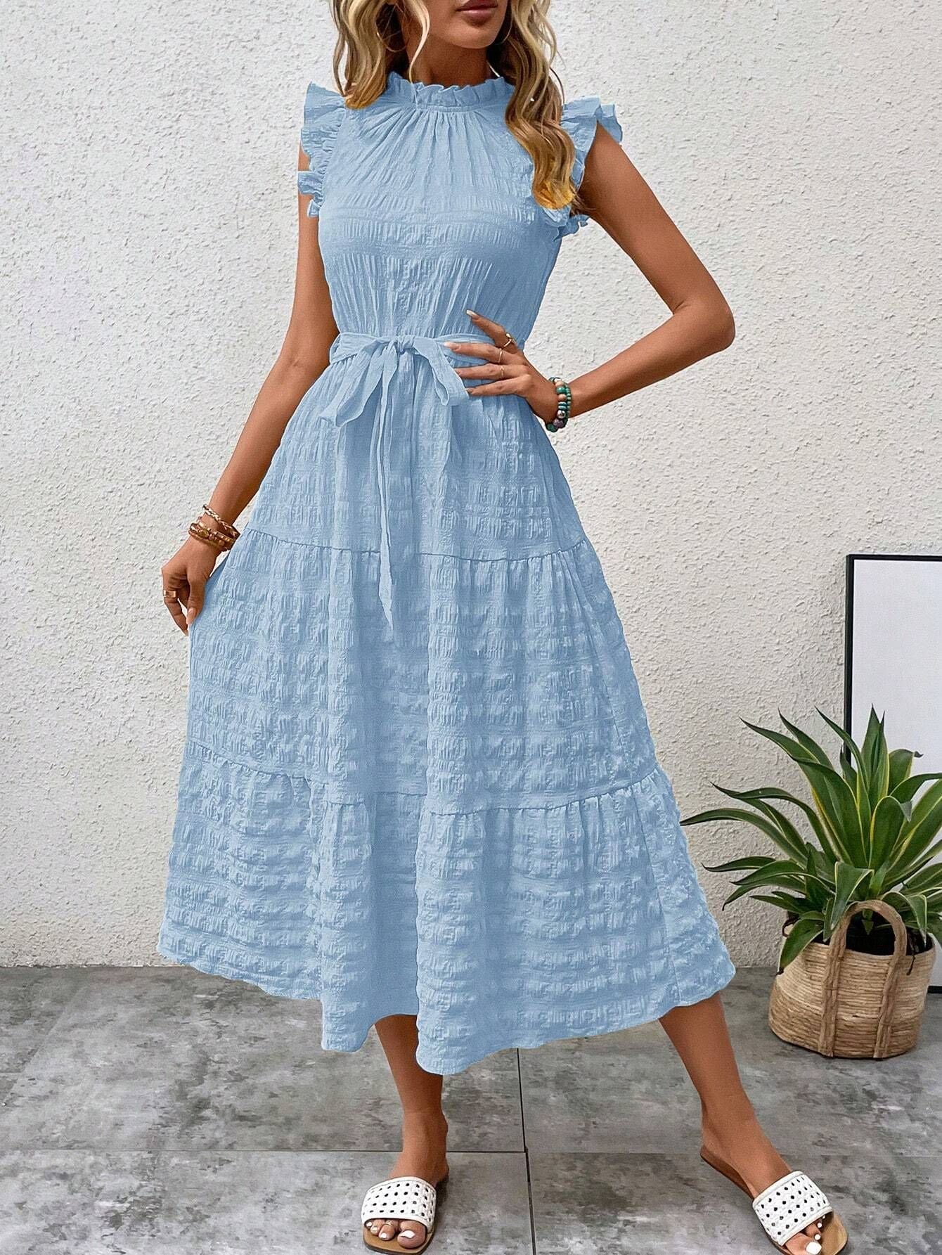 Fashionable Lace-Up Dress with Stringy Selvedge Detail for Women