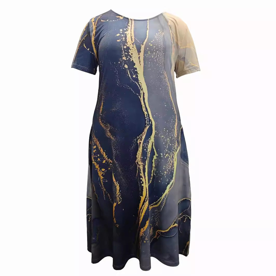 Plus Size Women's Spring and Summer Short Sleeve Printed Dress