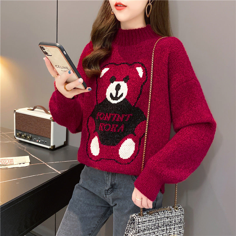 Women's Artificial Mink Fur Bear Sweater – Loose, Thickened Knit for Autumn and Winter