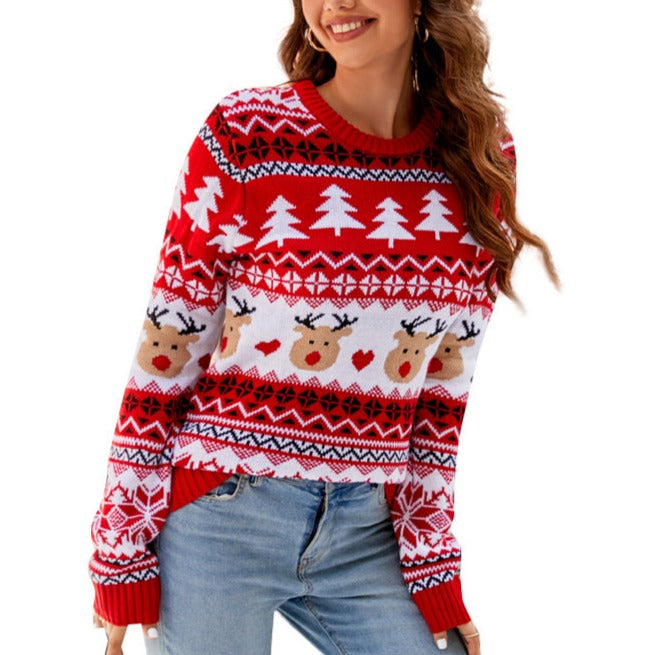 Christmas Jacquard Leisure Pullover Knitted Sweater for Women