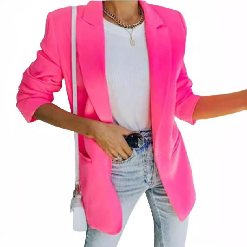 Solid Color Lapel Long Sleeve Women's Small Suit Jacket