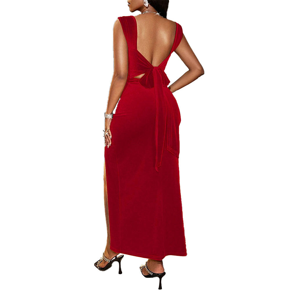 Women's Solid Color Cinched-Waist Dress