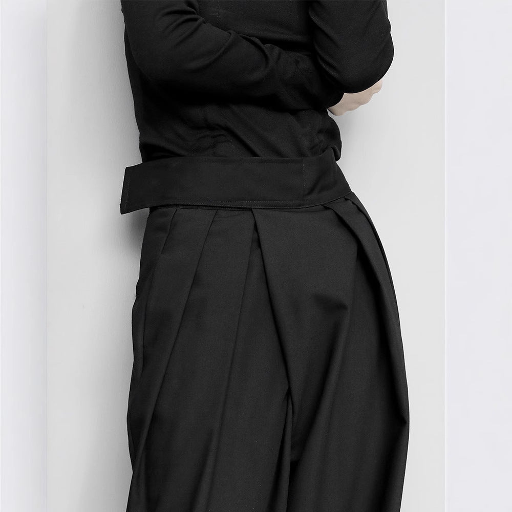 Black Draped Suit with Casual Wide-Leg Pants