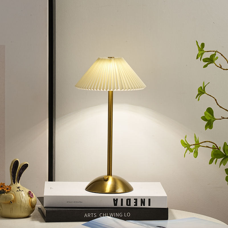 Atmospheric Pleated Bedroom Bedside Lamp with Charging Feature