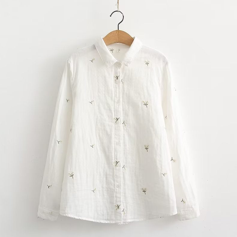 Double-layer Yarn Skin Cotton Loose Long-sleeved Shirt