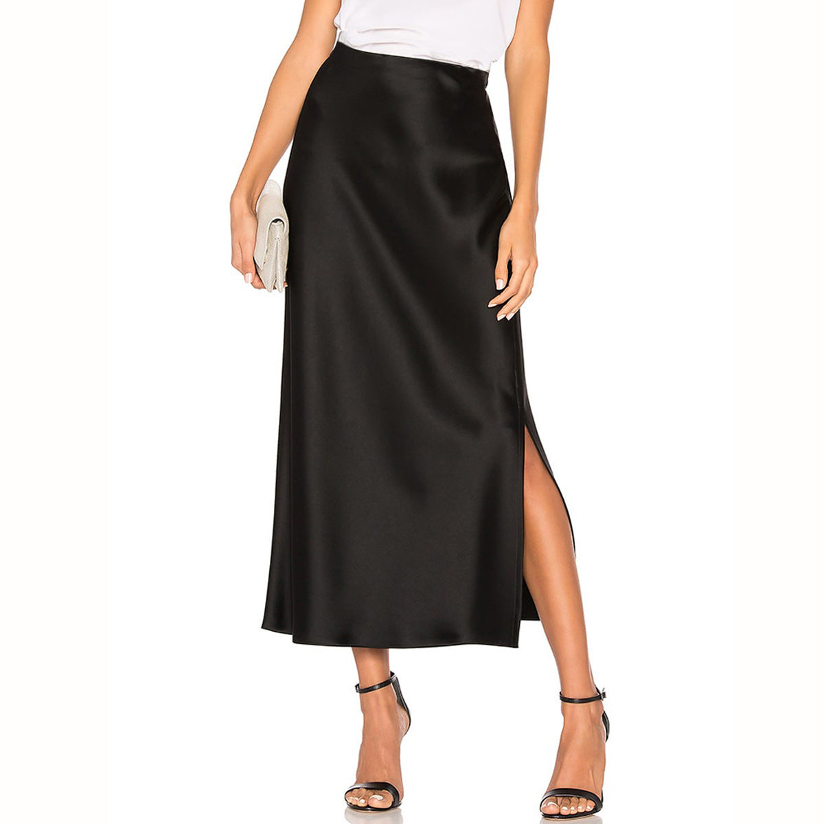 High Waist Elastic Split Skirt for Women