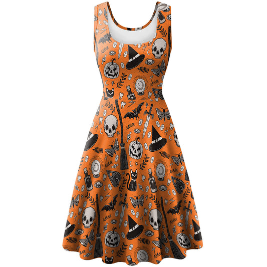 Sleeveless Vest Pumpkin Skull Digital Printed Dress for Women