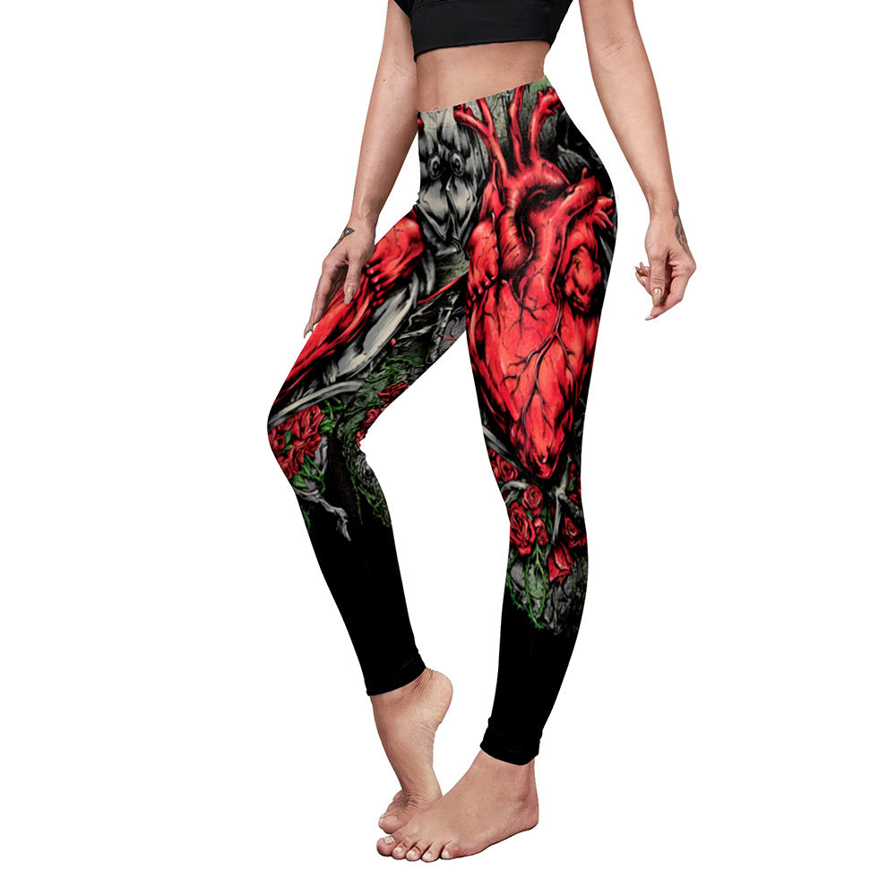 Trendy Women's Casual Yoga Pants with Slim Elastic Fit and Pumpkin Spider