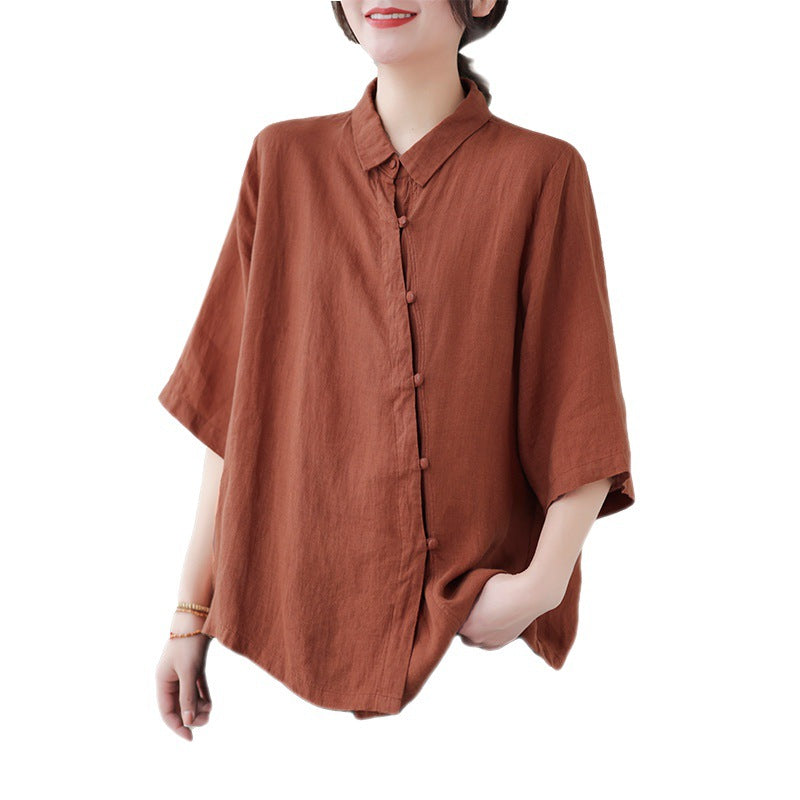 Women's Pure Color All-matching Casual Cotton Linen Shirt