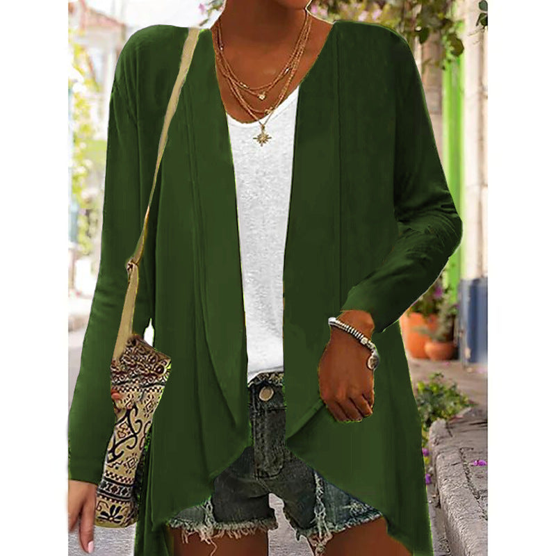 Long Sleeve Solid Color Loose Cardigan Top Women