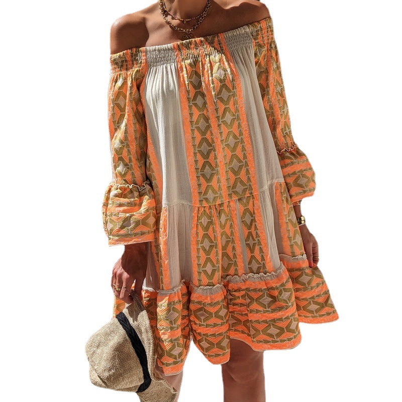 Fashionable Women's Dress with Patchwork Flared Sleeves