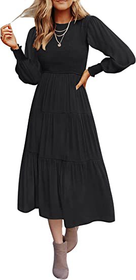 Large Swing Dress with Long Sleeve Pleating and Layered Short Sleeves