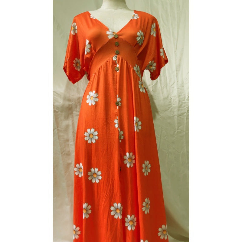 Mid-Length Dress with Floral Print for Women