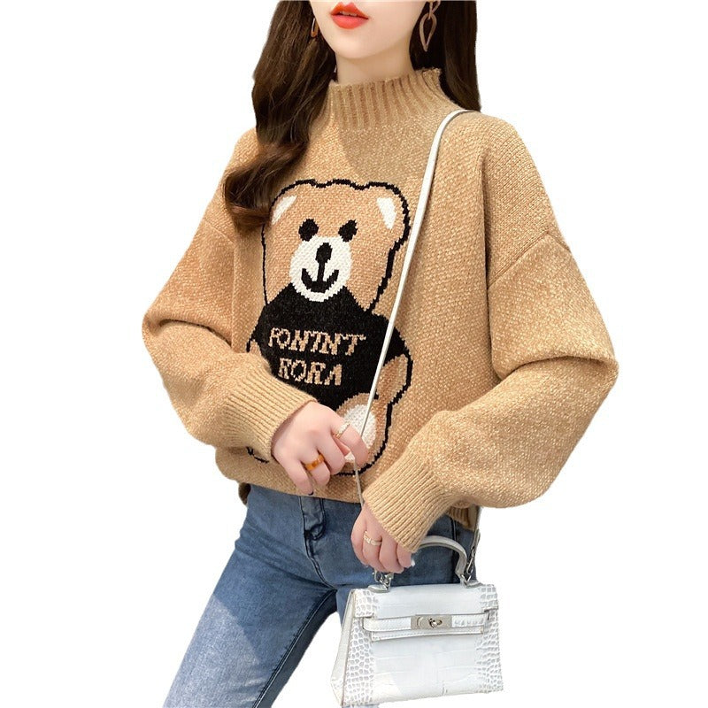 Women's Artificial Mink Fur Bear Sweater – Loose, Thickened Knit for Autumn and Winter