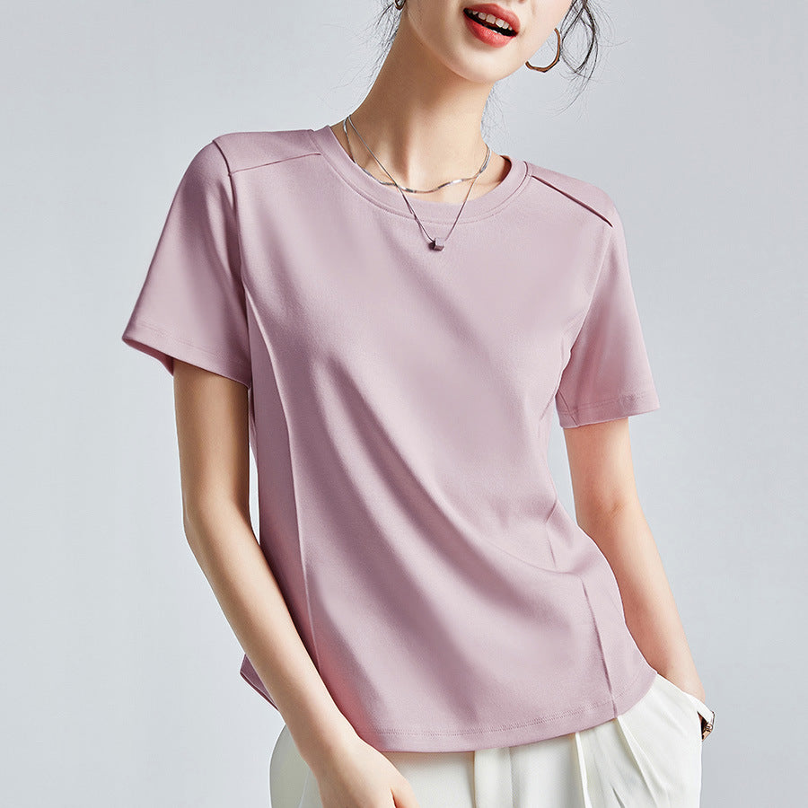 Mercerized Cotton Round Neck Shoulder T-Shirt