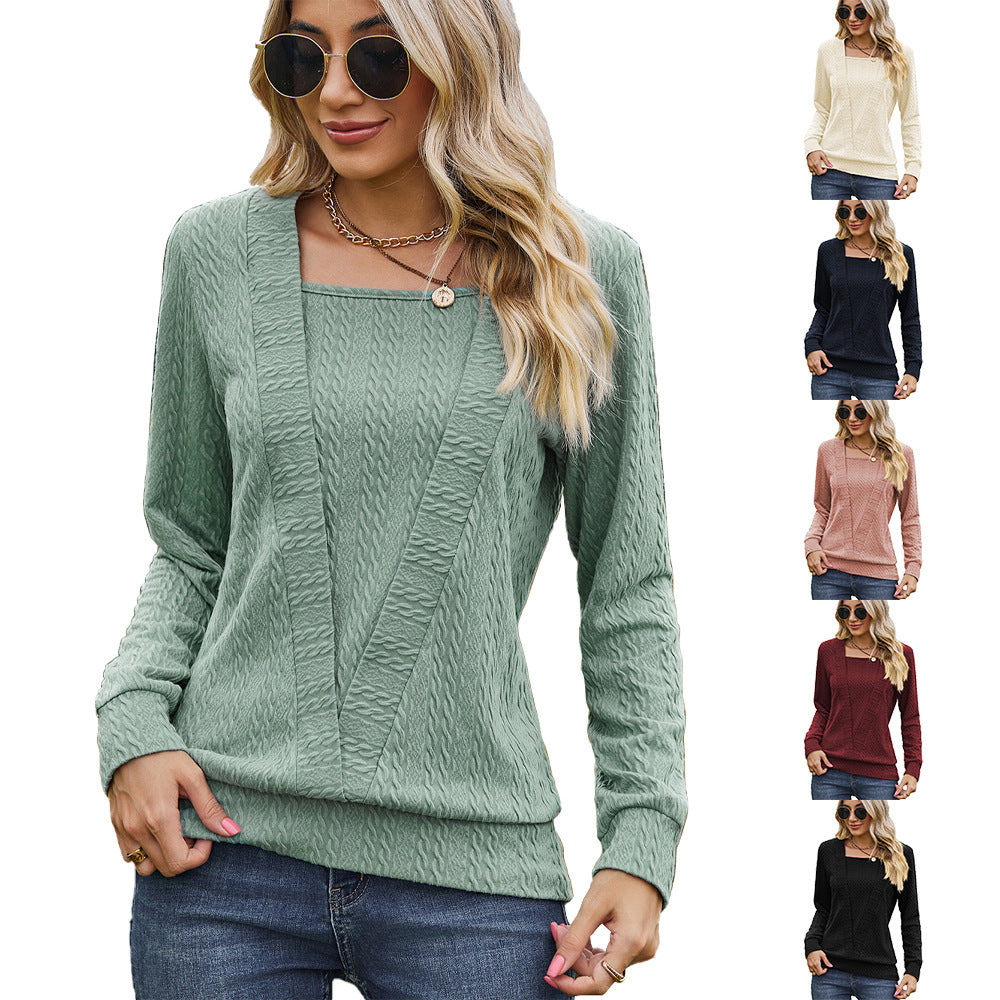 Women's Square Collar Cross Loose Long-sleeved T-shirt To