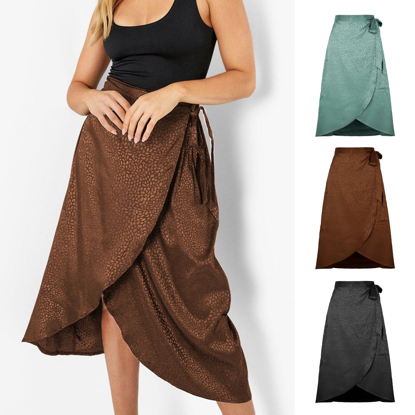 High Waist Jacquard Skirt with Tie for Women