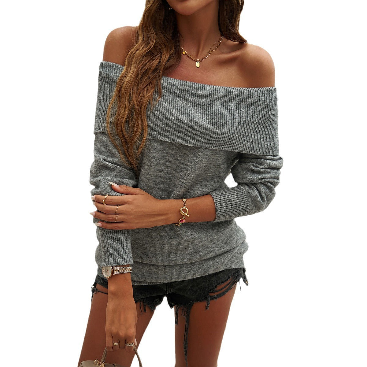 Autumn and Winter Women's Solid Color Pullover Sweater - Temperament Leisure Style