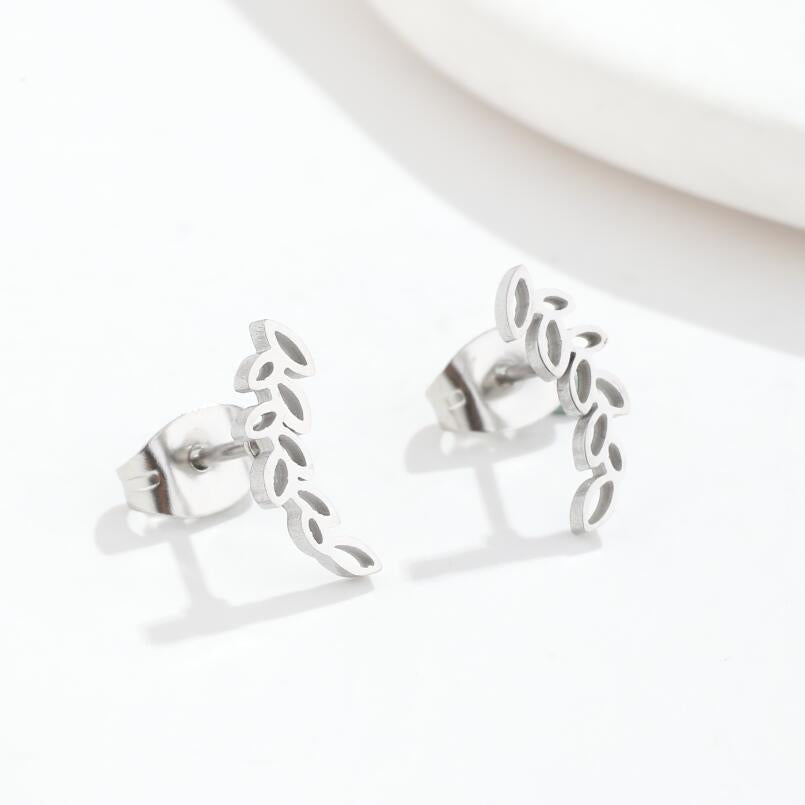 Stainless Steel Studs Simple Hollow Wheat Earrings For Women