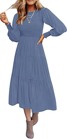 Large Swing Dress with Long Sleeve Pleating and Layered Short Sleeves