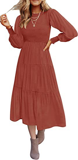 Large Swing Dress with Long Sleeve Pleating and Layered Short Sleeves