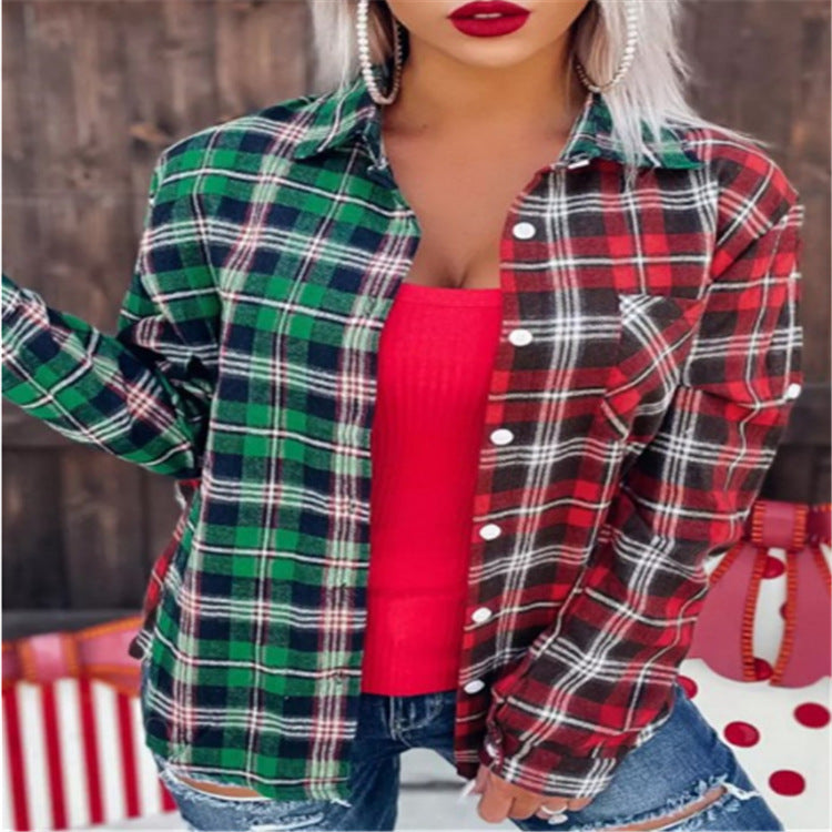Contrast Color Loose Lapel Single-Breasted Shirt for a Chic and Trendy Look