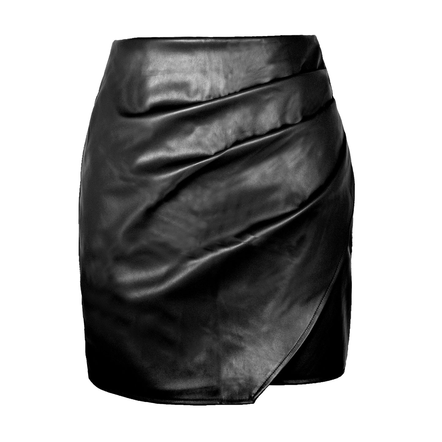 High Waist Irregular PU Leather Skirt for Women