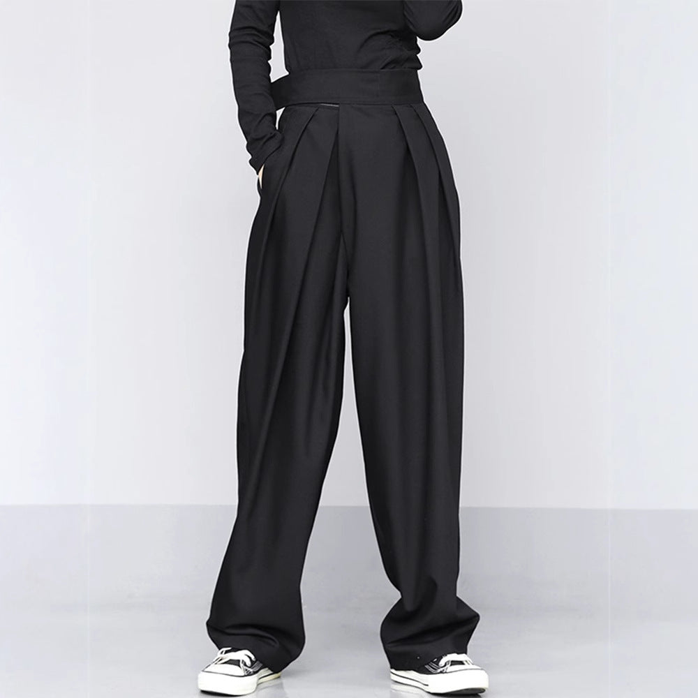 Black Draped Suit with Casual Wide-Leg Pants