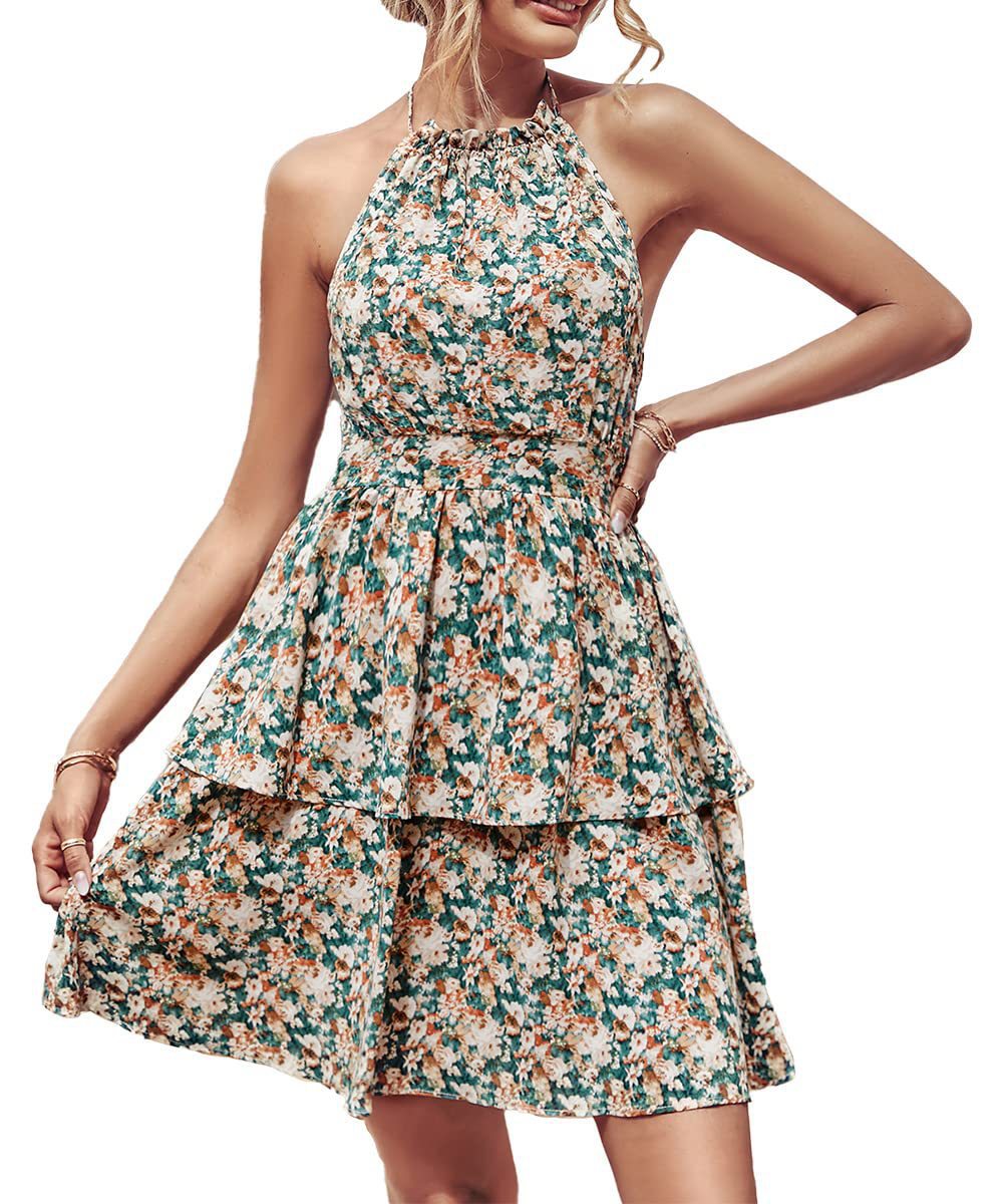 Fashionable Sleeveless Halter Dress with Printed Design for Women