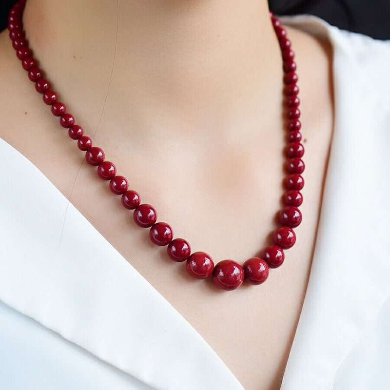 Natural Raw Ore Cinnabar Round Beads Necklace