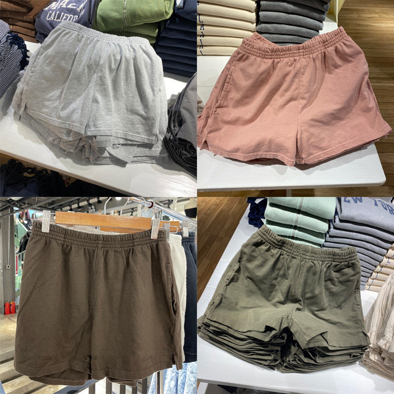 Casual Pure Color Split Shorts for Women in Cotton Sports Fabric