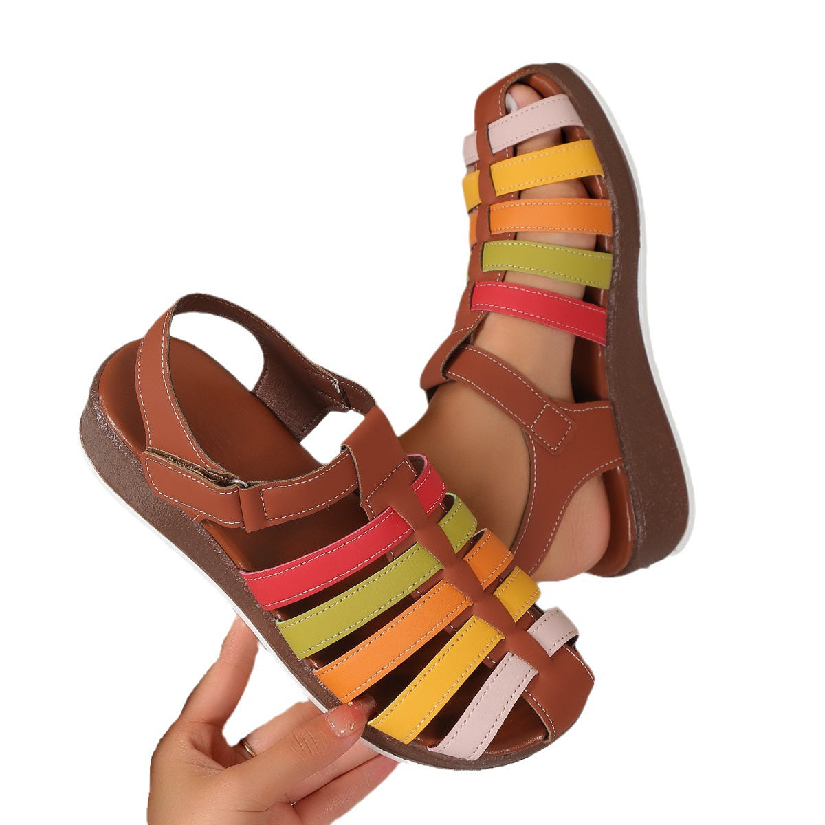 Round Toe Wedge Buckle Color Matching Women's Sandals