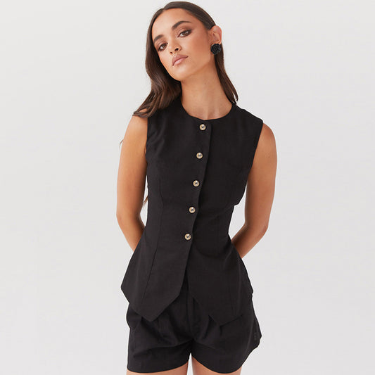 Sleeveless Cotton and Linen Waistcoat Vest for Women