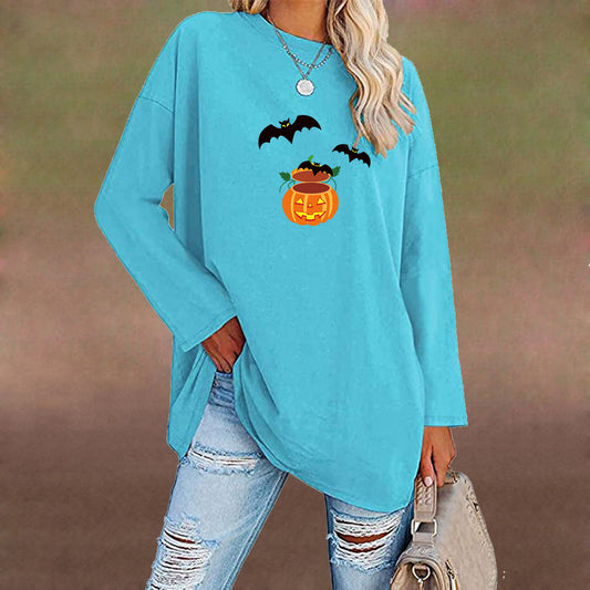 Halloween Bat Printed Crew Neck Top