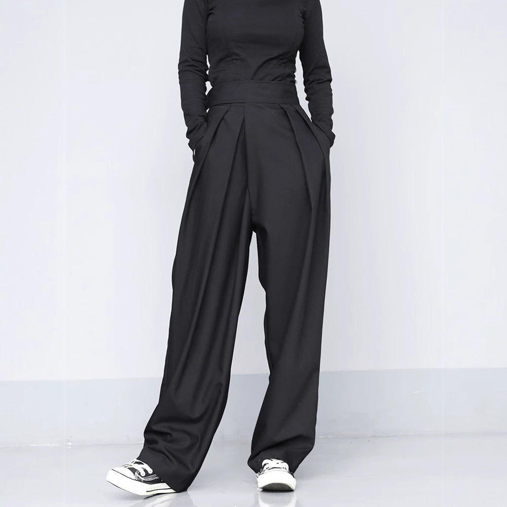 Black Draped Suit with Casual Wide-Leg Pants