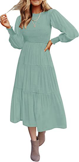 Large Swing Dress with Long Sleeve Pleating and Layered Short Sleeves