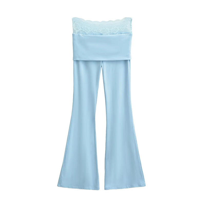 Spring Small Slim Elastic Draped Mop Trousers Double-Layer Flanging Lace Stitching Bootcut Trousers