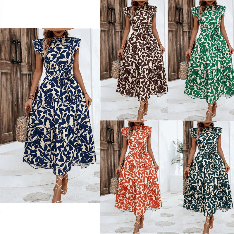 Fashionable Lace Printing Dress with Stringy Selvedge Detail for Women