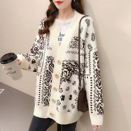 Retro Lazy-Style Design Loose Knitted Cardigan with a Niche Look