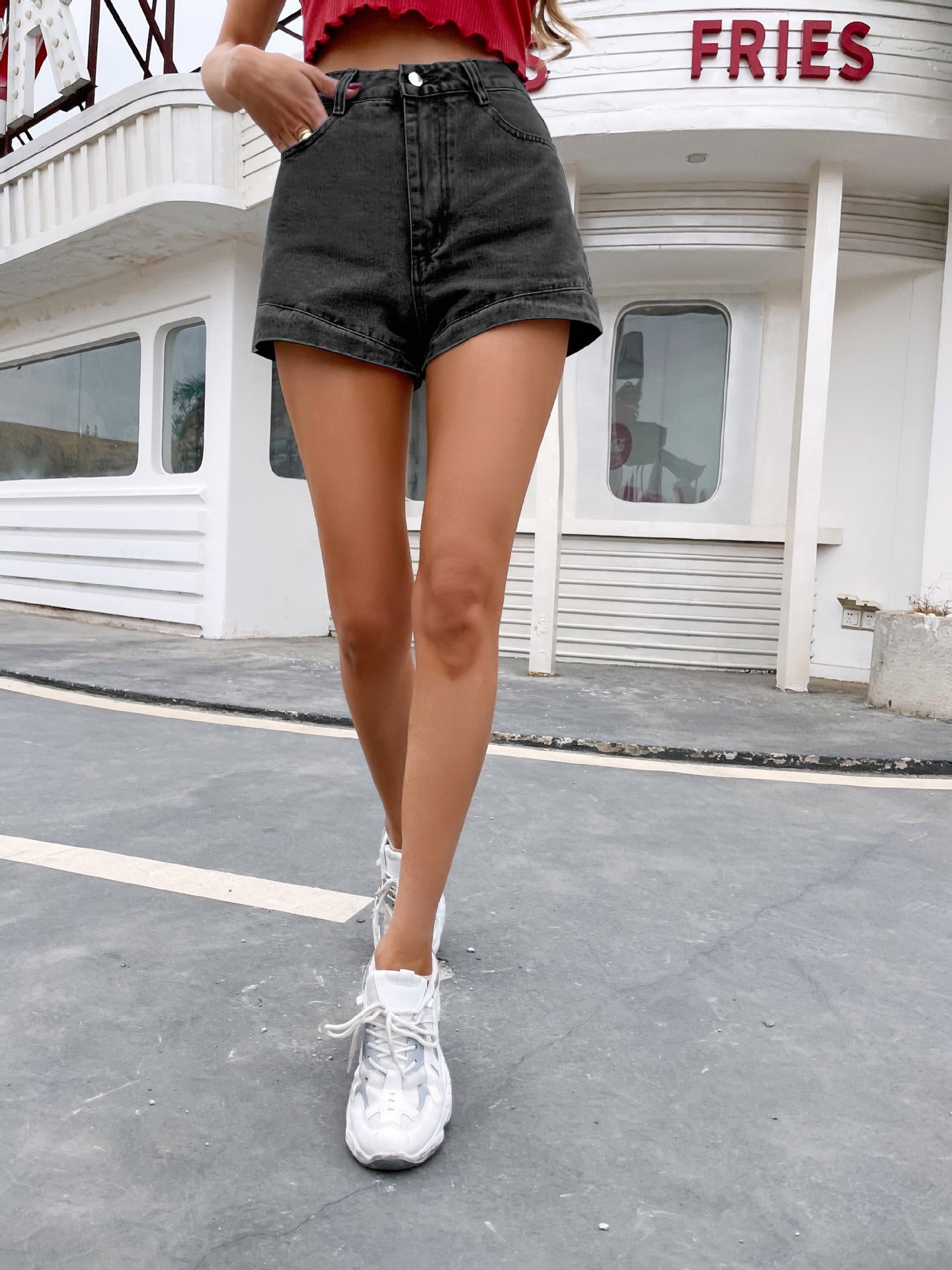 High Waist Slimming Straight Denim Shorts for Women