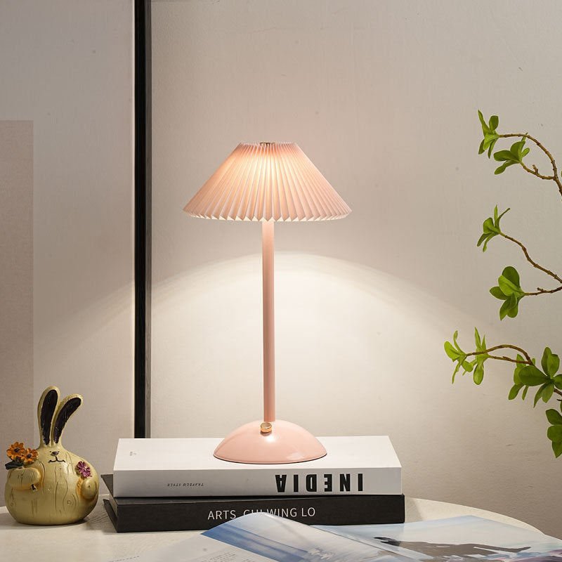 Atmospheric Pleated Bedroom Bedside Lamp with Charging Feature