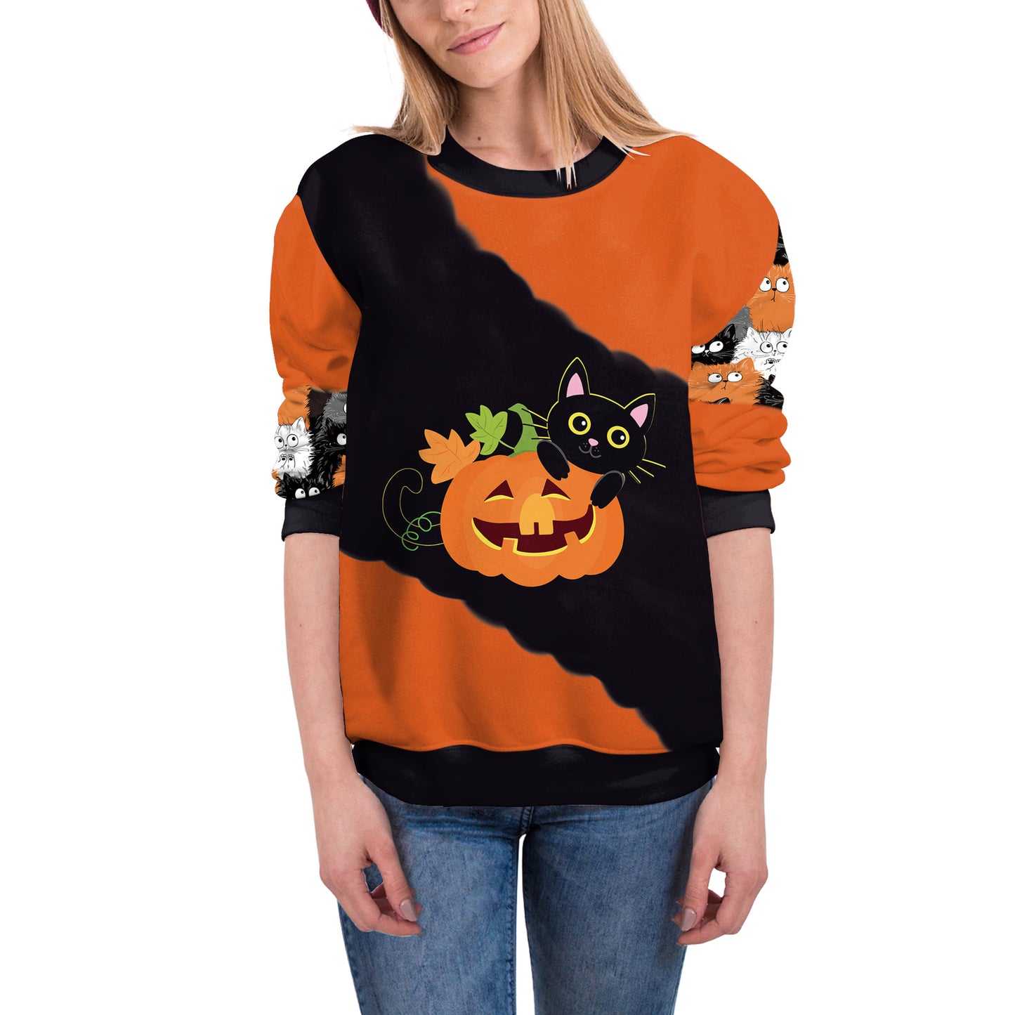 Halloween Pumpkin-Tied Horror Funny Long-Sleeved Sweater for Women