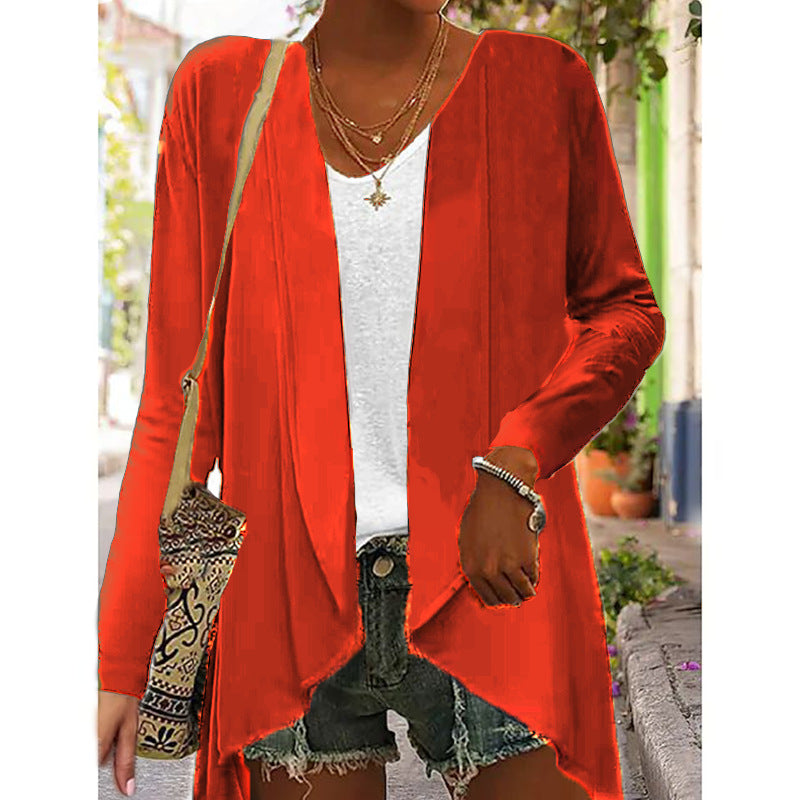 Long Sleeve Solid Color Loose Cardigan Top Women