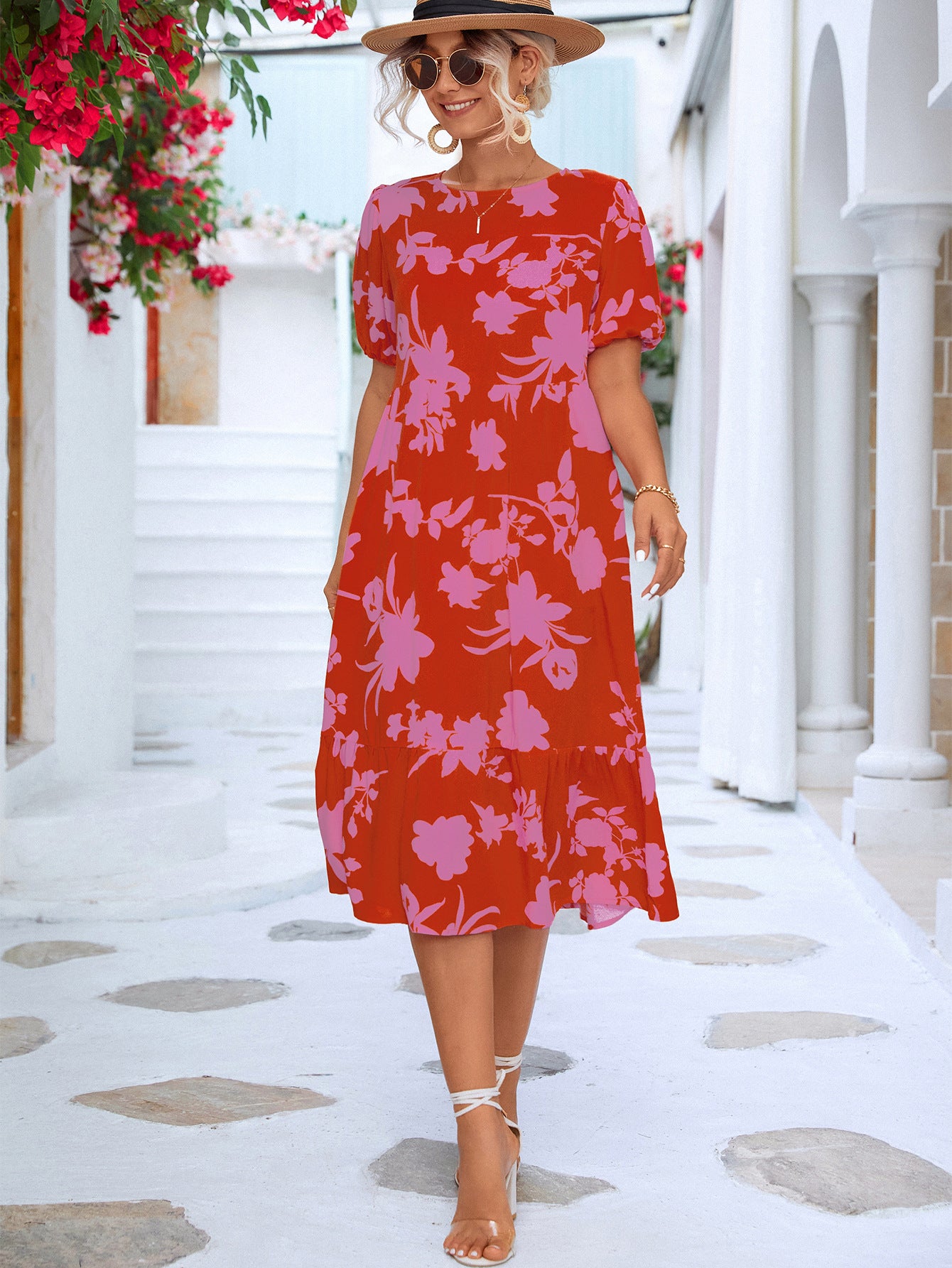Printed Puff Sleeve Dress for Women